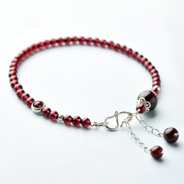Sterling Silver Red Garnet Beaded Anklet Handmade Jewelry Gemstone Accessories Women