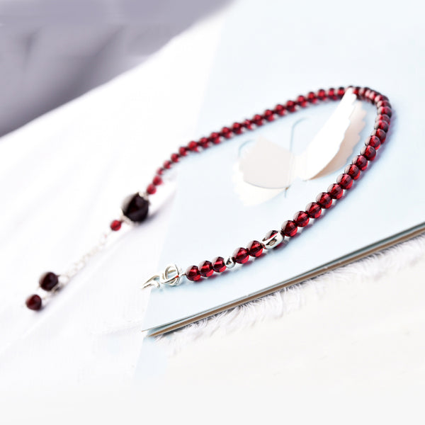 Silver Red Garnet Beaded Anklet Handmade Jewelry Gemstone Accessories Women charming