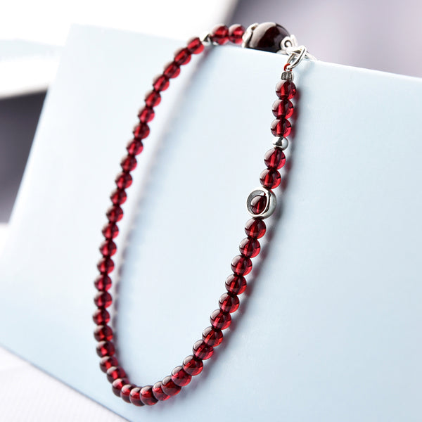Silver Red Garnet Beaded Anklet Handmade Jewelry Gemstone Accessories Women chic