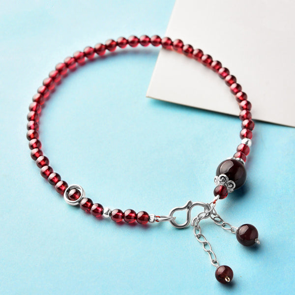 Silver Red Garnet Beaded Anklet Handmade Jewelry Gemstone Accessories Women cute