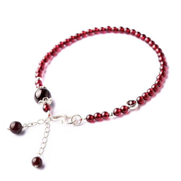 Silver Red Garnet Beaded Anklet Handmade Jewelry Gemstone Accessories Women lovely