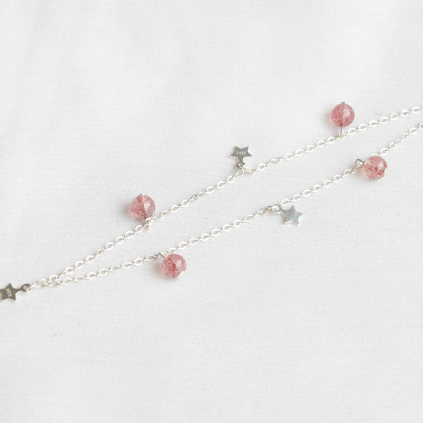 Silver Strawberry Quartz Beaded Anklet Handmade Jewelry Gemstone Accessories Women adorable