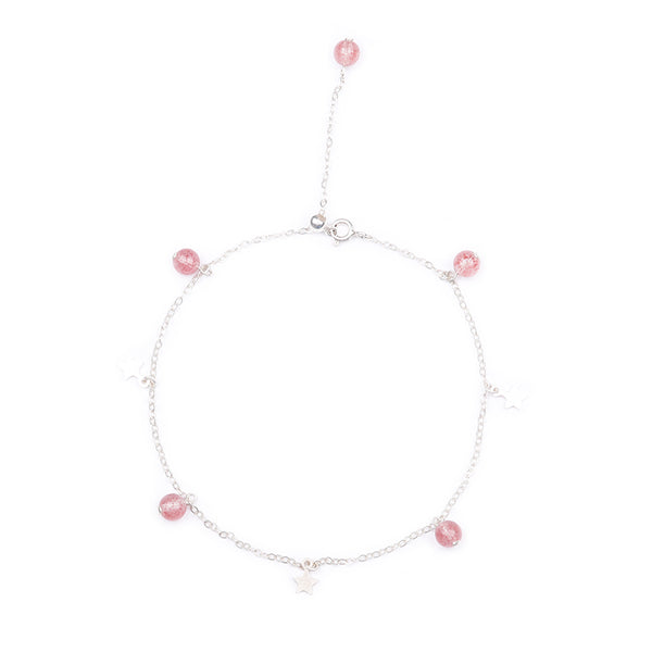Sterling Silver Strawberry Quartz Beaded Anklet Handmade Jewelry Gemst ...
