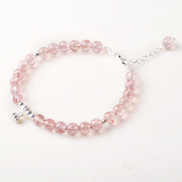 Silver Strawberry Quartz Crystal Bead Bracelet Handmade Jewelry Women cute