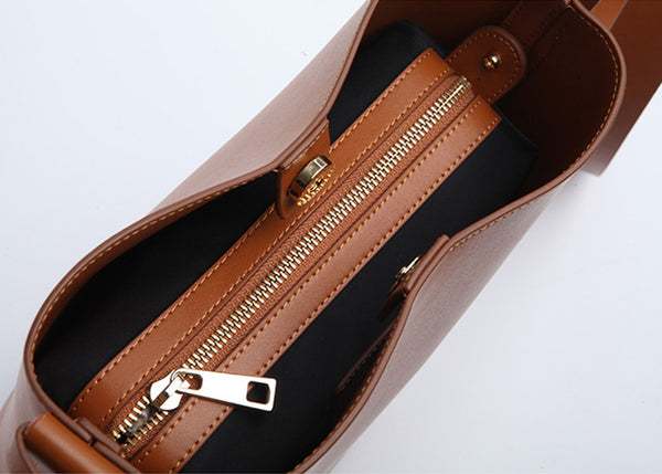 Simplify Bucket Bag Womens Leather Crossbody Bags Shoulder Bag for Women brown-details