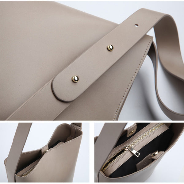 Simplify Bucket Bag Womens Leather Crossbody Bags Shoulder Bag for Women grey details