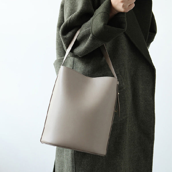 Simplify Bucket Bag Womens Leather Crossbody Bags Shoulder Bag for Women grey