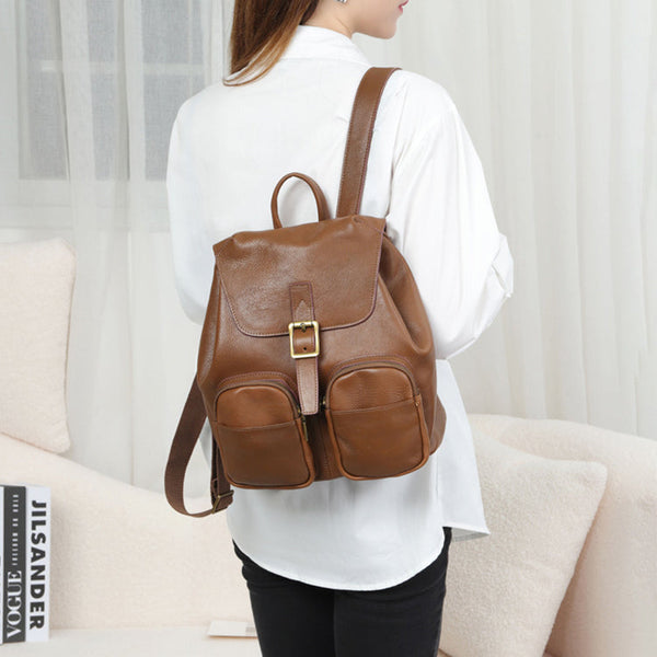 Small Black Leather Backpack Ladies Leather Rucksack Bag Brown