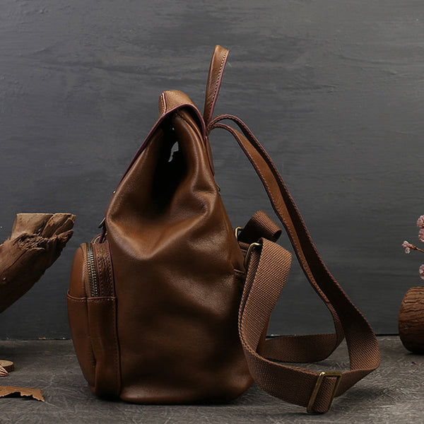 Small Black Leather Backpack Ladies Leather Rucksack Bag Details