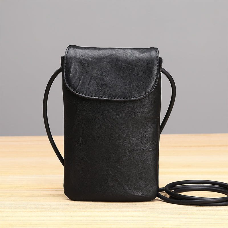 Womens Black Charm Small Tab Phone Crossbody Bag