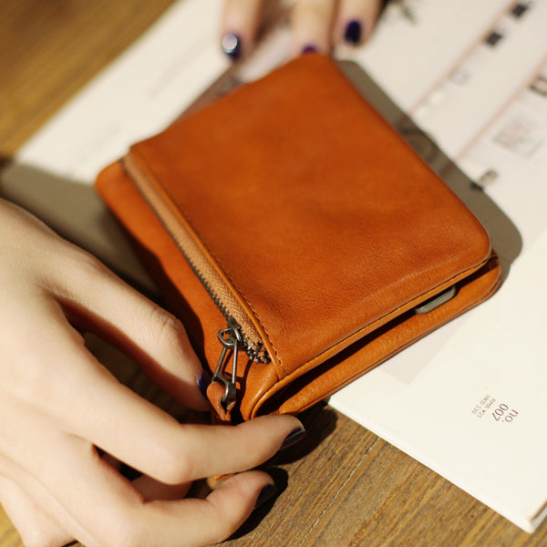 Small Brown Leather Womens Wallet Purse Handmade Clutch for Women Boutique