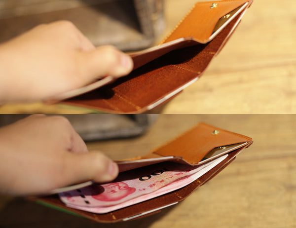 Small Brown Leather Womens Wallet Purse Handmade Clutch for Women Details