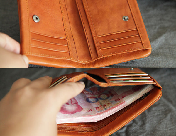 Small Brown Leather Womens Wallet Purse Handmade Clutch for Women Vintage