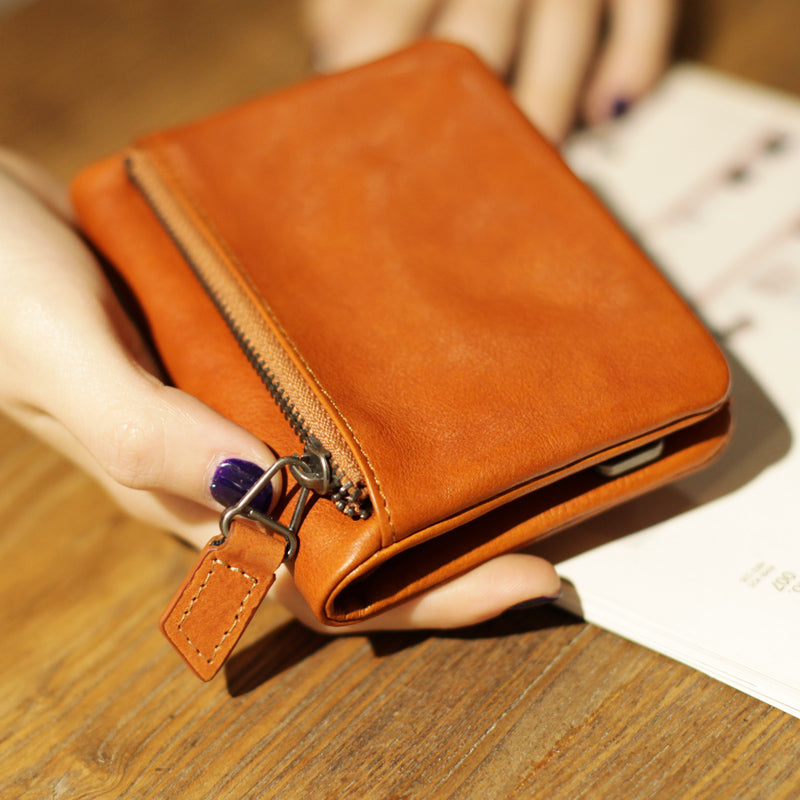 Small Brown Leather Womens Wallet Purse Handmade Clutch for Women beautiful