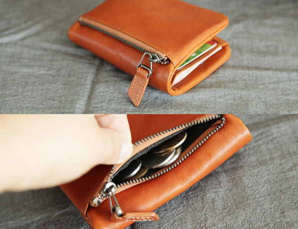 Small Brown Leather Womens Wallet Purse Handmade Clutch for Women work bag 2