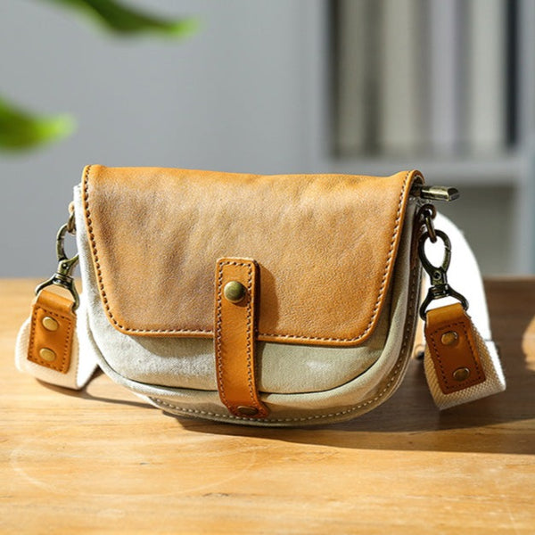 Small Canvas Crossbody Bag Leather Canvas Shoulder Bag For Women Fashion