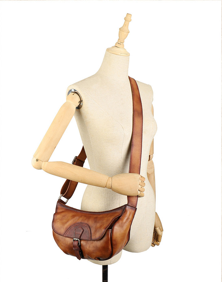 Small Cowhide Leather Crossbody Purse Shoulder Strap Bag for Women, Brown