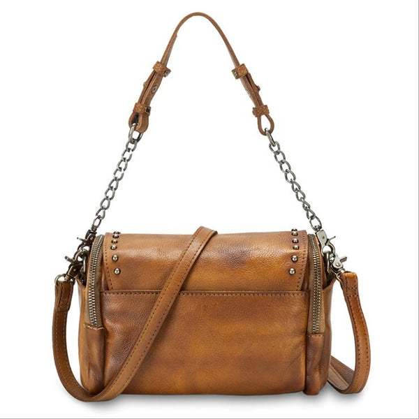 Small Cowhide Leather Hobo Crossbody Purse Shoulder Purse With Fringe And Rivets for Women Beautiful