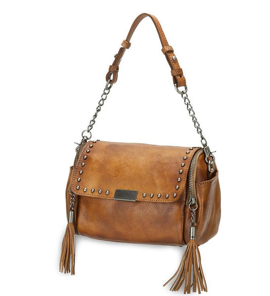 Small Cowhide Leather Hobo Crossbody Purse Shoulder Purse With Fringe And Rivets for Women Fashion