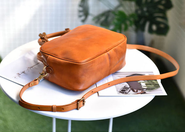 Small Cube Bag Brown Leather Handbags for Ladies Crossbody Purse for Women Genuine Leather