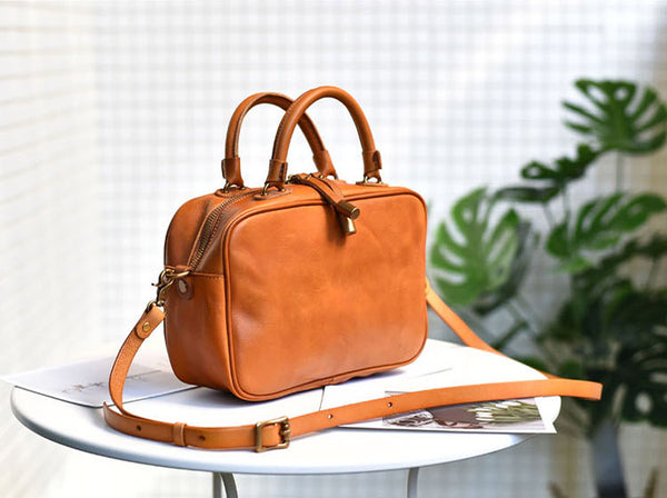 Small Cube Bag Brown Leather Handbags for Ladies Crossbody Purse for Women fashion
