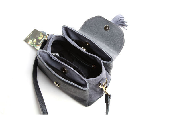 Small Cute Leather Crossbody Satchel Purse With Fringe Shoulder Bag for Women Designer
