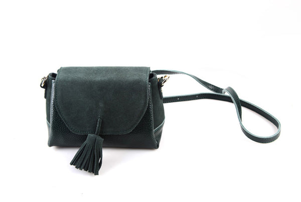 Small Cute Leather Crossbody Satchel Purse With Fringe Shoulder Bag for Women Genuine Leather