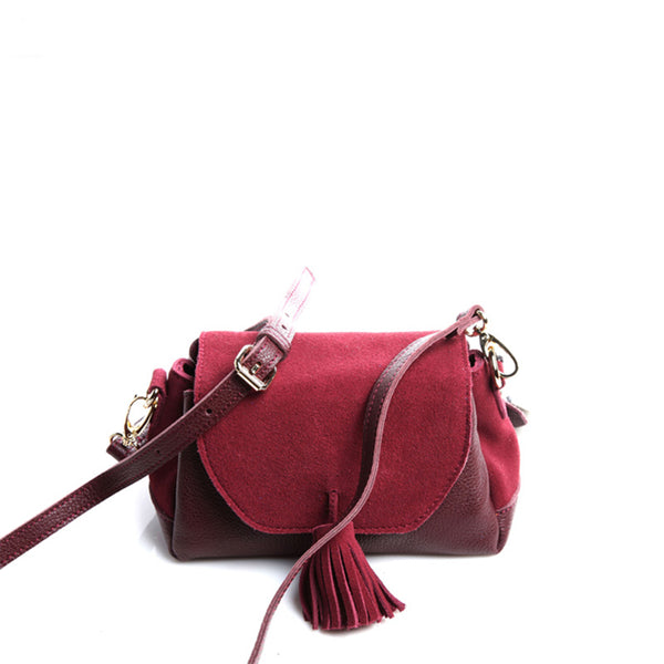 Small Cute Leather Crossbody Satchel Purse With Fringe Shoulder Bag for Women