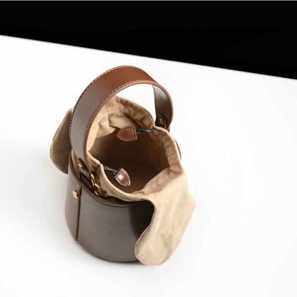 Small Cute Womens Bucket Bag Leather Handbags Crossbody Bags for Women Brown