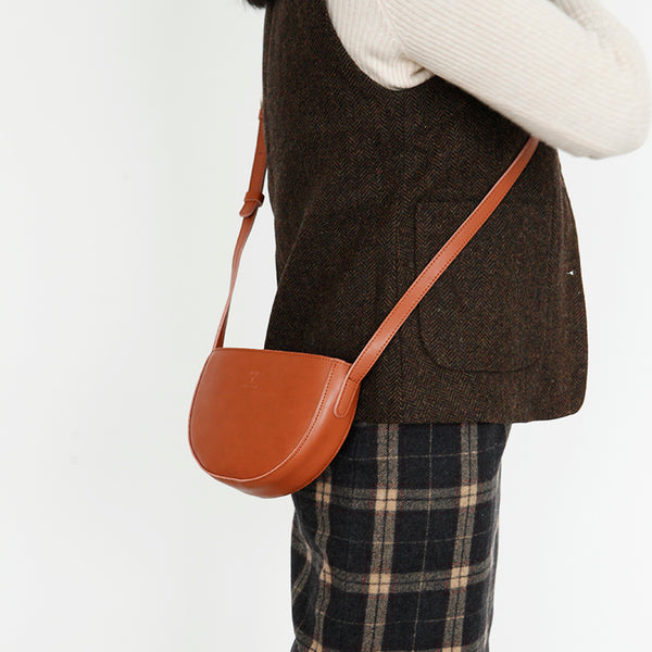 Small Half Round Leather Crossbody Purse Sling Bag For Women Designer