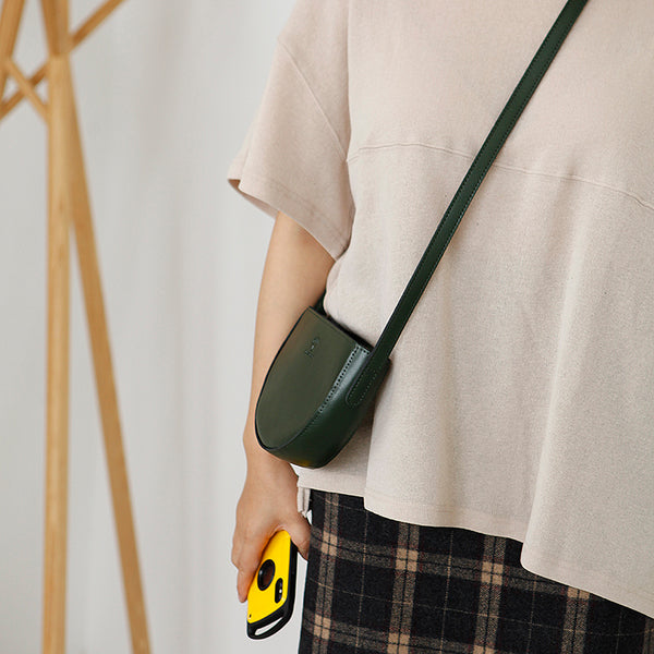 Small Half Round Leather Crossbody Purse Sling Bag For Women Fashion