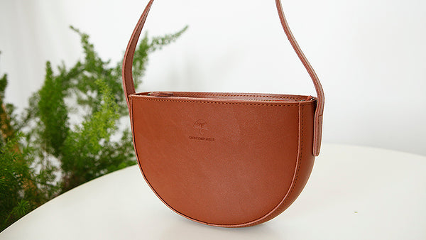 Small Half Round Leather Crossbody Purse Sling Bag For Women Side