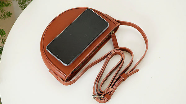 Small Half Round Leather Crossbody Purse Sling Bag For Women Unique