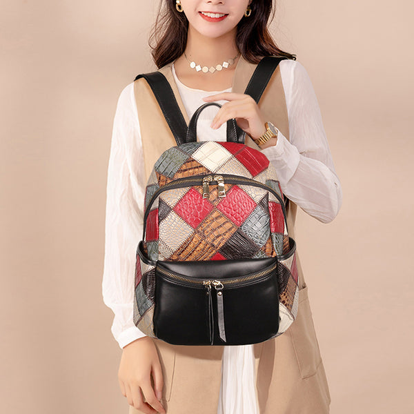 Small Ladies Boho Leather Backpack Purse Leather Rucksack For Women Casual