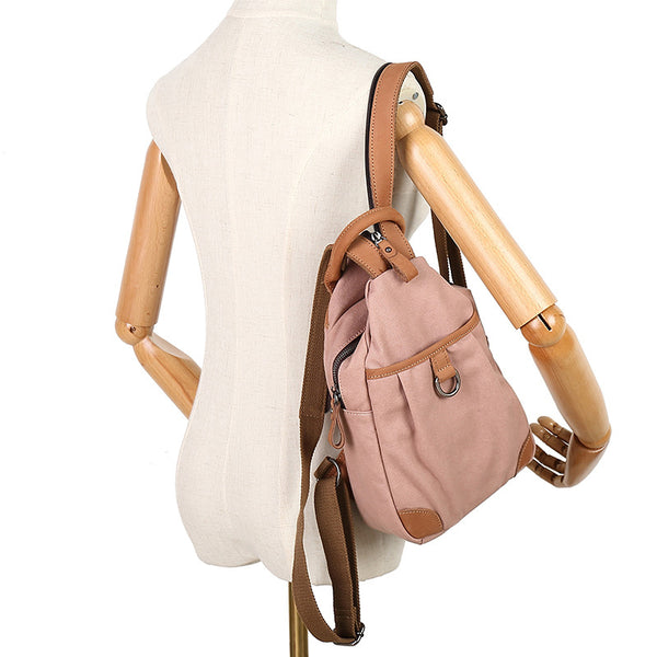 Small Ladies Canvas And Leather Backpack Rucksack For Women Affordable