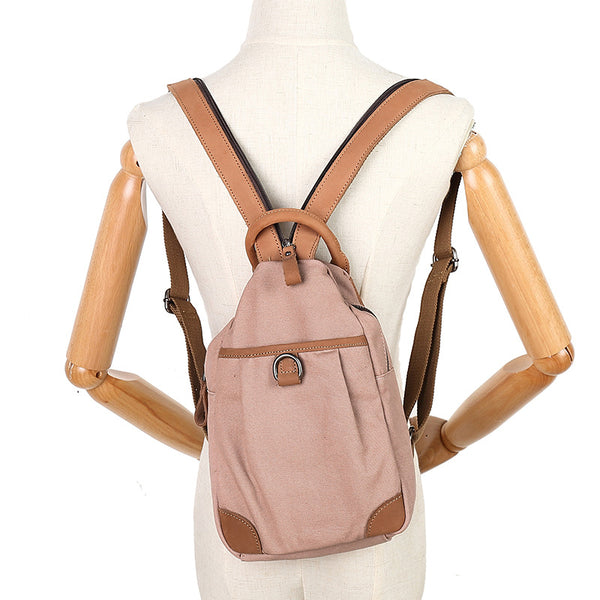 Small Ladies Canvas And Leather Backpack Rucksack For Women