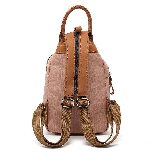 Small Ladies Canvas And Leather Backpack Rucksack For Women Durable