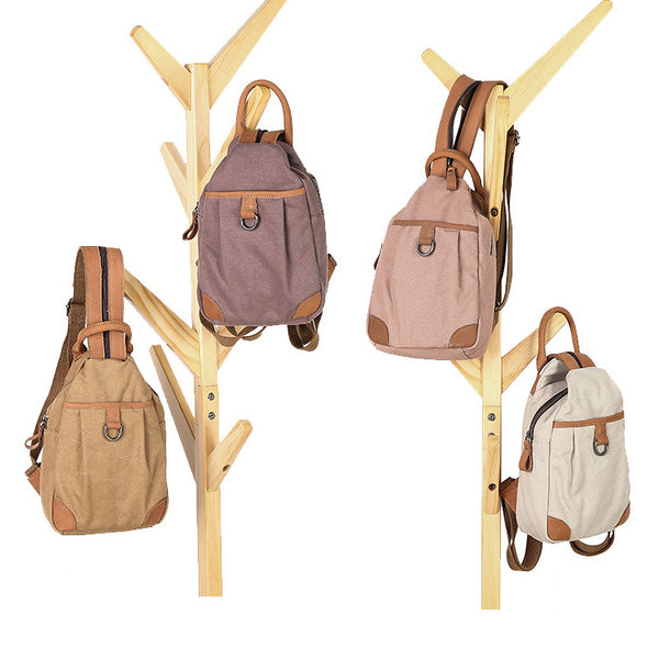 Small Ladies Canvas And Leather Backpack Rucksack For Women Fashion