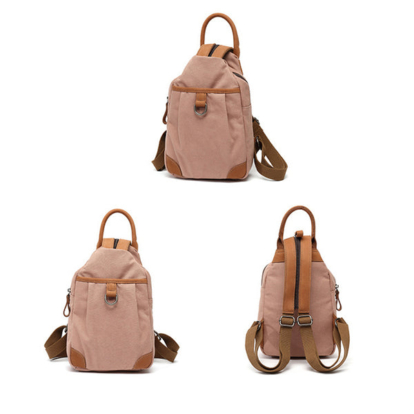 Small Ladies Canvas And Leather Backpack Rucksack For Women Nice