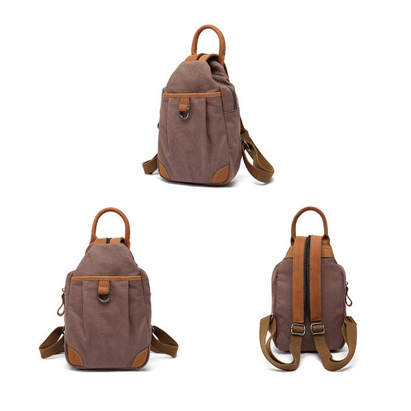 Small Ladies Canvas And Leather Backpack Rucksack For Women Small