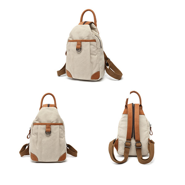 Small Ladies Canvas And Leather Backpack Rucksack For Women Stylish