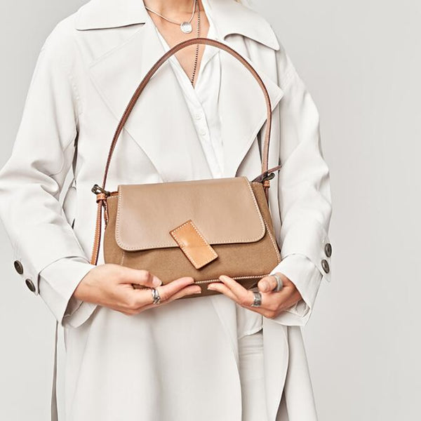 Small Ladies Ccanvas And Leather Bag Shoulder Handbags For Women Designer