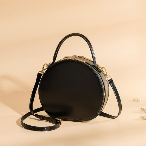 Small Ladies Leather Circle Crossbody Bag Shoulder Handbags For Women