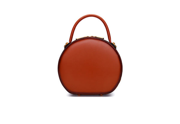 Small Ladies Genuine Leather Circle Bag Shoulder Handbags For Women Brown
