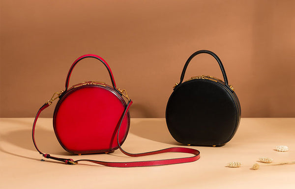 Small Ladies Genuine Leather Circle Bag Shoulder Handbags For Women Cute