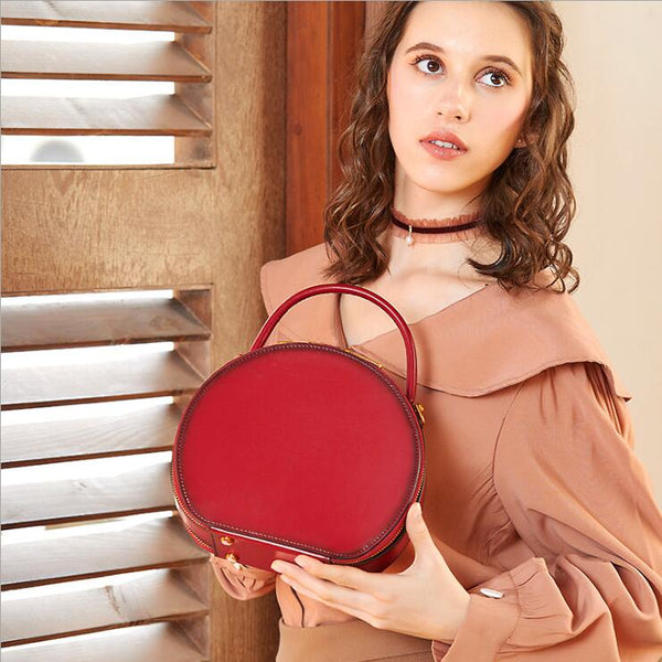 Small Ladies Genuine Leather Circle Bag Shoulder Handbags For Women Designer