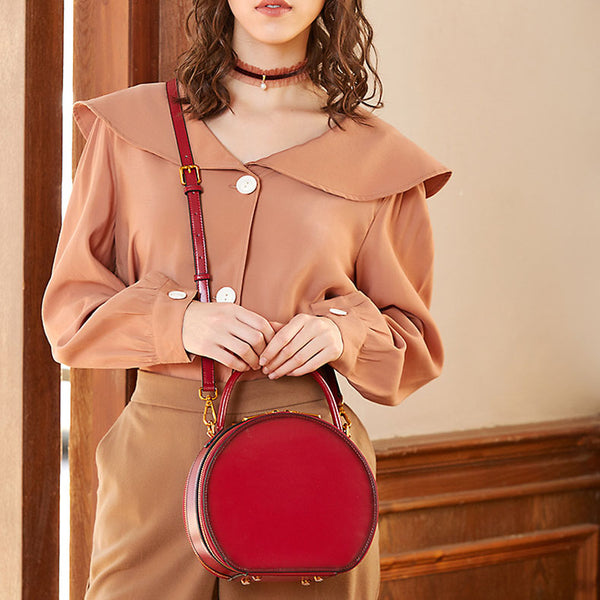 Small Ladies Genuine Leather Circle Bag Shoulder Handbags For Women Fashion