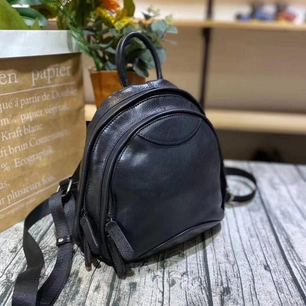 Small Ladies Leather Backpack Purse Rucksack Bag For Women Black
