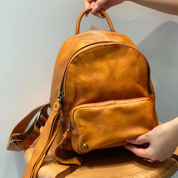 Small Ladies Leather Backpack Purse Rucksack Bags For Women Brown