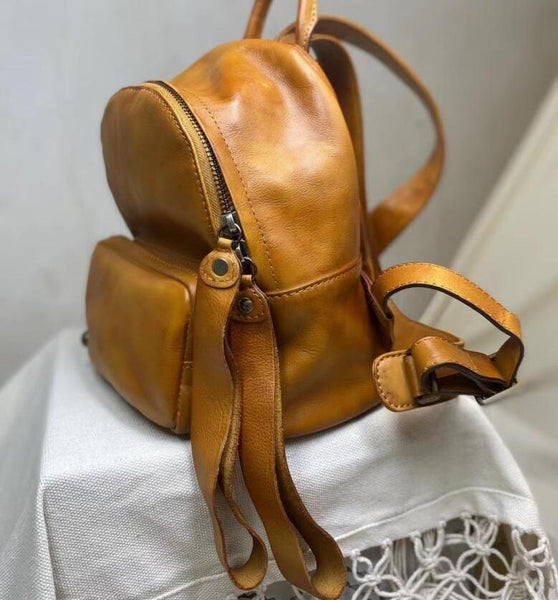Small Ladies Leather Backpack Purse Rucksack Bags For Women Handmade